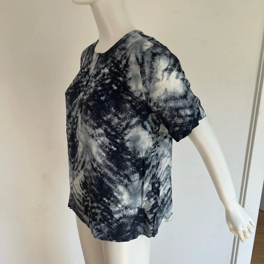 Noa Noa Viscose Blue Black White Abstract Swirl Print Blouse Top Sz 8 Lagenlook - Picture 3 of 8
